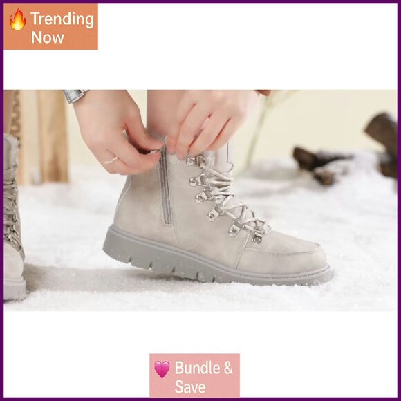 Women's Winter Ankle Boots Fur Lined Non Slip Hiking Snow Boots Zipper - Picture 8 of 8